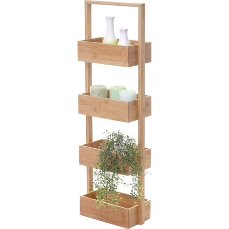 Étagère HWC-B78, étagère indépendante de salle de bains, 4 paniers, bambou - 88x28x15cm (1/5)