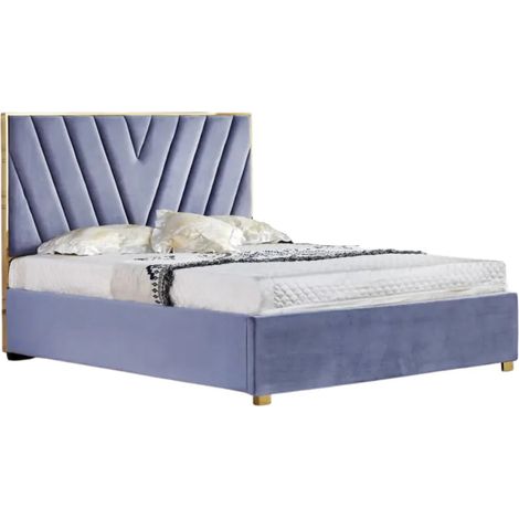 Lit adulte VERA 160x200 cm en velours gris avec sommier intégré (1/3)