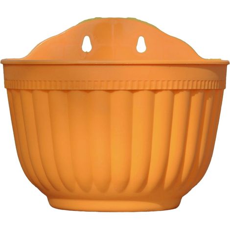 Due vasi da fiori da interno/esterno a parete con fori di drenaggio, robusti e resistenti, adatti per arredare balconi e terrazze, colore arancione. (1/5)