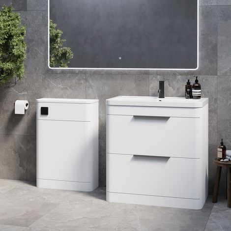Oslo Gloss White 1350mm Vanity Unit Toilet Suite with Anya Basin - 1350mm - Matt Black 300mm Finger PullWithout Jubilee Toilet Pan