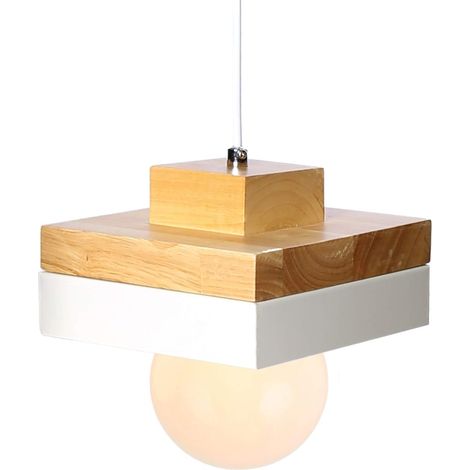 QAZQA E27 Moderne Suspensions Luminaire Plafonnier Luminarie Contemporain Blanc Vernis Suspensions Luminaire Plafond Lustre Bois et Metal Suspensions Luminaire Suspensions Lampe(Blanc)