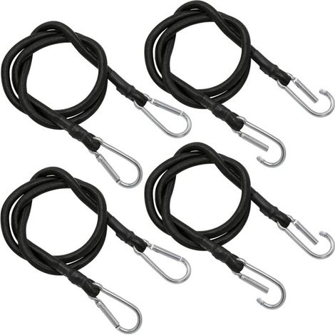 Set mit vier 100 cm langen elastischen Gurten mit Karabinerhaken – für Camping und Transport, vielseitig, dehnbar & sicher  - Crezuo