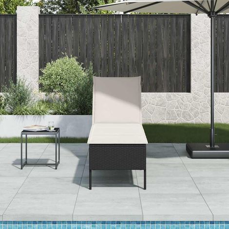 Sonnenliege mit Auflage Schwarz 55x200x44 cm Poly Rattan