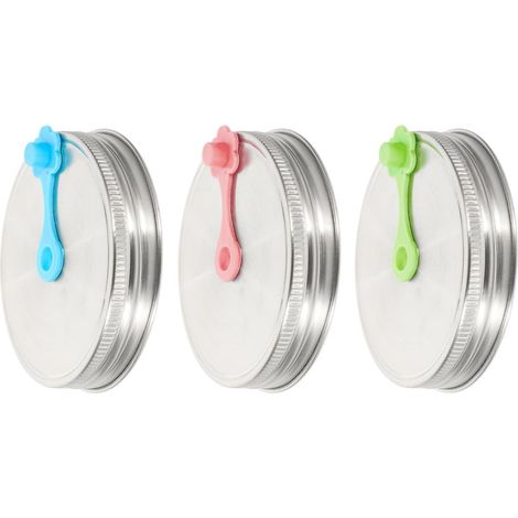 Couvercles en inox avec paille, joints et bouchons étanches, pour bocaux Mason large ouverture (86 mm), Lot de 6, couleur aléatoire