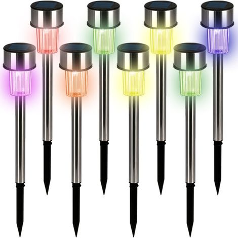 Lot de 8 lampes solaires LED multicolores – Acier inoxydable – Résistantes aux intempéries – Allumage automatique au crépuscule (1/5)