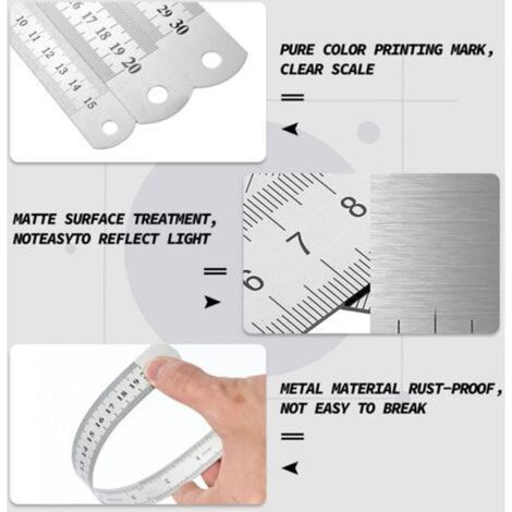 3-Piece Stainless Steel Precision Ruler Set, Metal Straight Ruler Kit ...