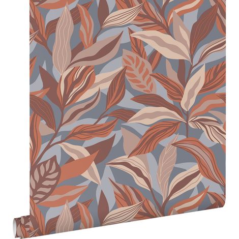 papier peint feuilles tropicales terracotta et bleu - ESTAhome (1/5)