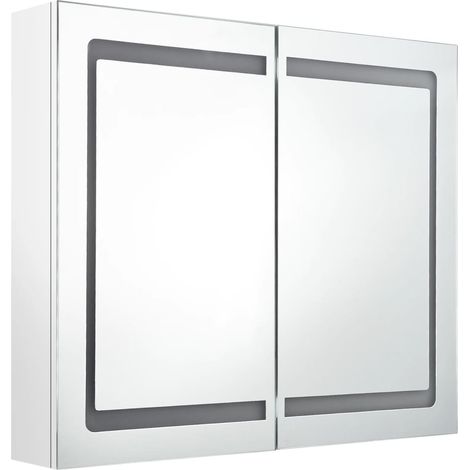 Mobile da bagno con specchio LED 80 x 12 x 68 cm bianco lucido 020006584