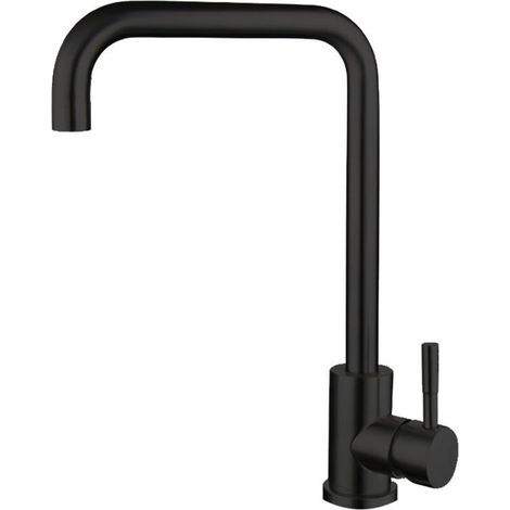 Robinet de cuisine en acier inoxydable avec bec pivotant en forme de U, double usage cuisine/salle de bain – Noir –