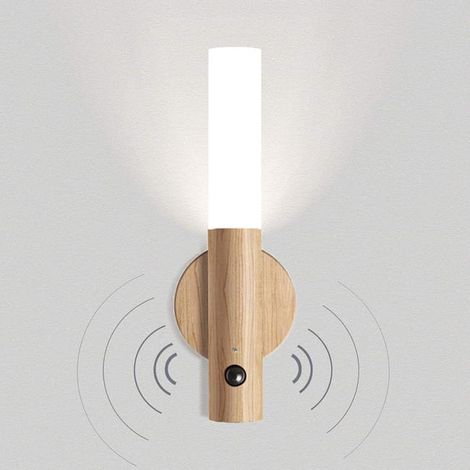 Veilleuse,Lampe LED en bois applique murale capteur de mouvement USB Rechargeable escaliers sans fil magnétique veilleuse éclairage blanc (1/5)