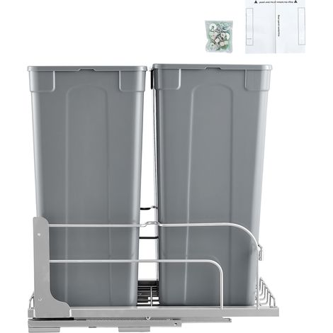 Mophorn Ausziehbarer Mülleimer, 50 QT x2, doppelter Unterbau-Küchenabfalleimer, langlebiger Recycling- und Müllbehälter mit Türsatz und Soft-Close-Gleitern, Küchenschränke und Unterspüle (grau)