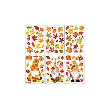 Thanksgiving-Kürbis-Ahornblatt-Zwerg-Statik-Aufkleber für Zuhause, Glasfenster-Dekorationsaufkleber, DIY