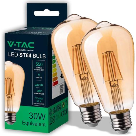 2x Ampoule LED Filament ST64 culot E27-6W (équivalent 40W) - 550 Lumen - Lot de 2 Ampoules LED Vintage en Verre Ambré - 2200K Blanc Chaud (1/5)