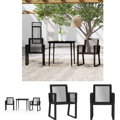 Gartenstühle - vidaXL 3-tlg. Garten-Essgruppe Schwarz - Außenmöbel (1/5)