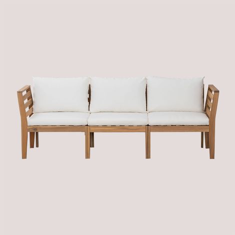 SKLUM Filips 3-teiliges modulares Gartensofa mit Armlehnen aus Akazienholz Gardenia Weiß                                  