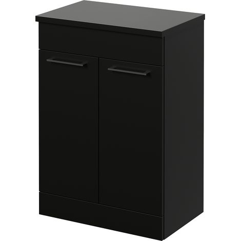 Napoli 390 Matt Black 600mm 2 Door Vanity Unit for Countertop Basins - 600mm - Gunmetal Grey 160mm Handle