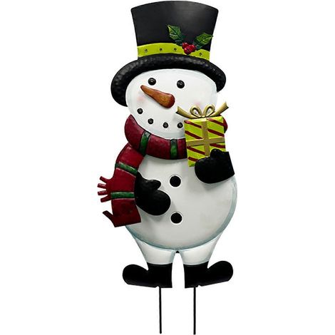 Noël Stake lampe décoration éclairé 2D Père Noël bonhomme de neige jardin panneau extérieur métal Ground Stake pour Noël jardin pelouse décoration (1/5)