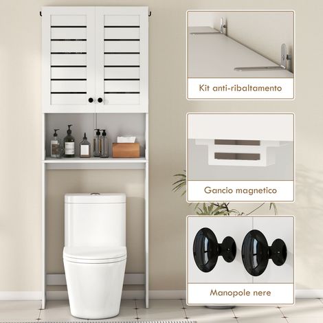 Meuble de salle de bain blanc en bois, armoire Sopra 2 portes avec étagère ouverte, 67x31,5x190 cm.
