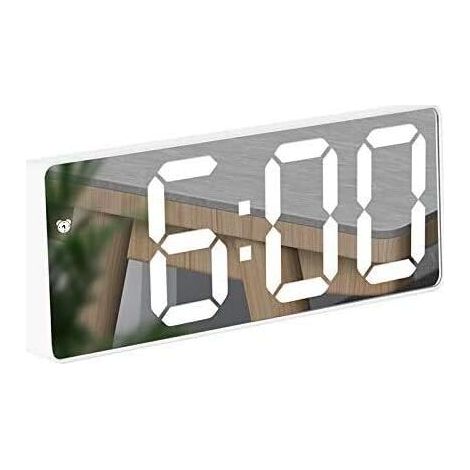 Spiegelwecker, digitaler Wecker mit LED-Anzeige von Datum/Temperatur/Schlummerfunktion/2 Alarmen/USB-Ladeanschluss, für Reisen, Schlafzimmer, Büro, Küche – Weiß (1/5)