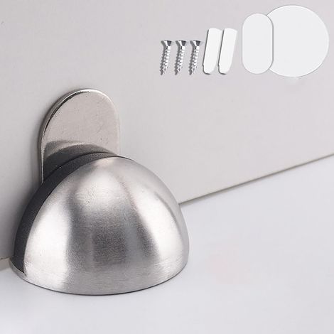 2er-Pack magnetische Türstopper aus Edelstahl, Halbmond und Oval, mit Schrauben und Kleber, Türstopper aus Gummi, Wandschutz