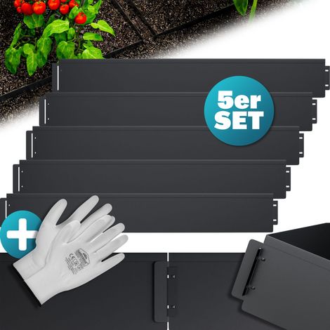 GARDEBRUK® Cerco de Césped Metal Galvanizado Cercado Bordes Jardín Conectables Negro Incluye Guantes Black (en), Länge 5m - Höhe 18cm (de) (1/7)