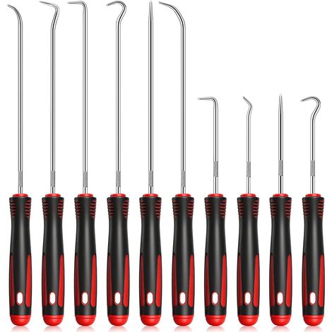 Lot de 10 crochets et crochets de précision - Rouge - Outil de précision universel - Pour joints toriques - Joint torique de voiture - Outil de démontage (1/5)