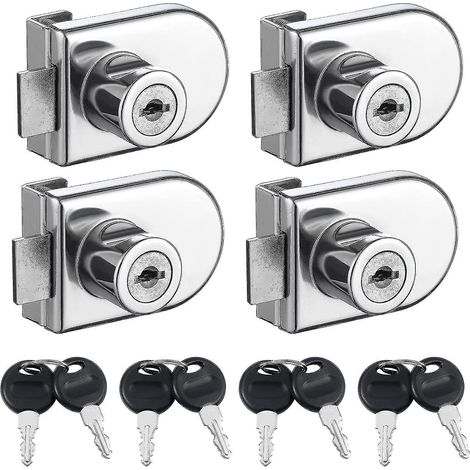 Set mit 4 bohrfreien Schaufensterschlössern, Schlösser für einflügelige Glastüren mit identischen Schlüsseln, doppelt öffnendes Sicherheitsschloss für 5-8 mm dicke Schaufensterscheiben (1/5)