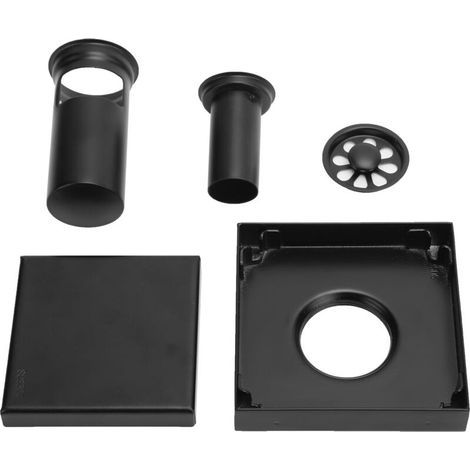 Floor drain with removable cover, square drainage assembly in SUS304 stainless steel, 10x10cm, black (1/5)