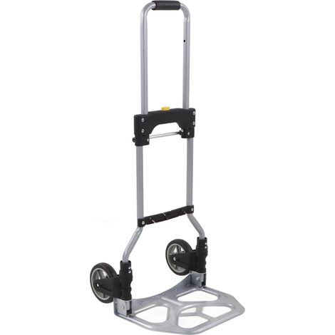 Rosvola Chariot diable pliable leger telescopique charge 70kg en aluminium argent-noir avec 2 Roues pour Le Transport, Réglage Intelligent en 2 étapes (1/5)