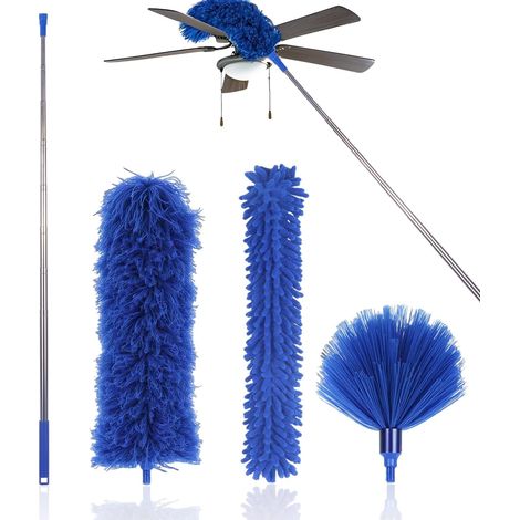 4er-Pack Teleskop-Staubwedel, ausziehbar, waschbar, Mikrofaser, Spinnwebenentferner, Staubfänger, 280 cm, Teleskop-Staubwedel zur Reinigung von Deckenventilatoren (1/5)