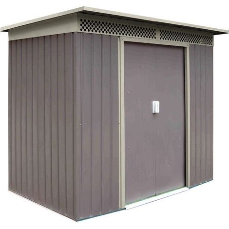 Dema – Abri de jardin métal 2130 x 1420 x 1840 mm – Surface intérieure 2030 x 1170 mm – Épaisseur métal 0,2 mm – Couleur gris platine
