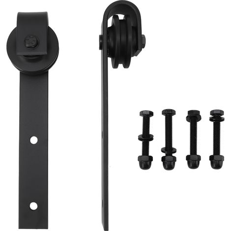 Kit de roulettes coulissantes pour porte de grange (1 paire), avec poulies et rail de suspension, en acier au carbone, pour bureau, chambre ou salon (noir). (1/5)