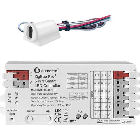 GLEDOPTO ZigBee 3.0 LED-Controller, 5-in-1-Dimmer mit IR-Sensorschalter, 12V/24V RGBW-LED-Streifen, 20A, Smart-App- und Sprachsteuerung (1/5)
