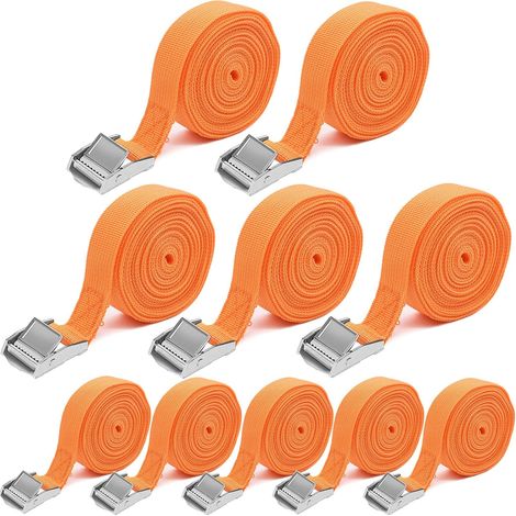 Sangle de Serrage 25mm x 4m Capacité de Charge 250kg, Sangle de Fixation, Sangle de Serrage avec Boucle de Serrage pour Porte-vélos de Moto, Sangles D'arrimage Robustes, 10PCS (1/5)