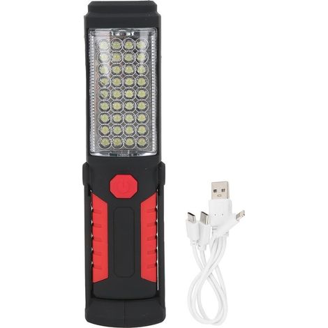 Lampe poche LED – lampe travail rechargeable USB – portable – base magnétique + crochet suspension – atelier / camping / randonnée (1/5)