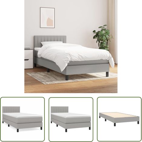 The Living Store Sommier à lattes de lit avec matelas Gris clair 100x200cm Tissu - Lit Plateforme - Lit Tapissier - Literie - Matelas Ressorts Ensachés - Tête De Lit Ajustable (1/5)
