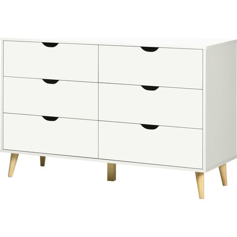 Commode scandinave 6 tiroirs LUCINDA bois et blanc (1/5)