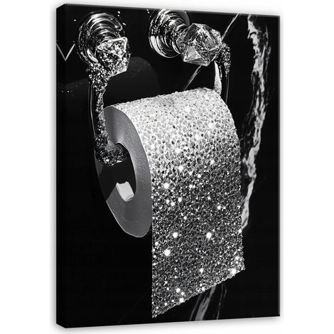 tableau pour salle de bain toilettes argent noir moderne sur toile 40x30 (1/3)