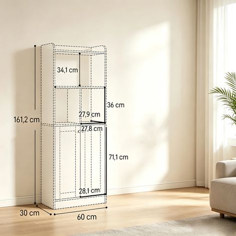 Armoire haute moderne avec zone d’exposition, meuble haut autoportant, armoire de rangement polyvalente, meuble d’appoint fin, meuble de salon (1/4)