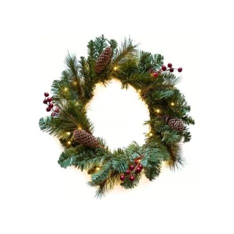 Couronne de Noël décorative avec lumières pour porte d'entrée 40 cm