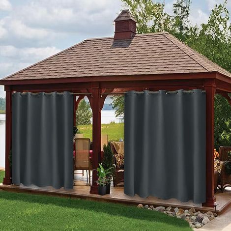 1 Rideau Extérieur Imperméable Oeillets Acier Inoxydable Occultant Jardin Balcon 132x160cm Gris (1/5)