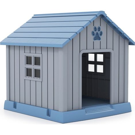 Hundehütte aus Kunststoff, wasserdicht und isoliert, blau, für drinnen und draußen