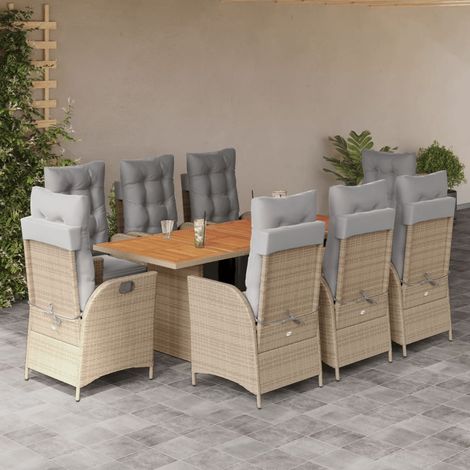 9-tlg. Garten-Essgruppe mit Kissen Beigemischung Poly Rattan (1/5)