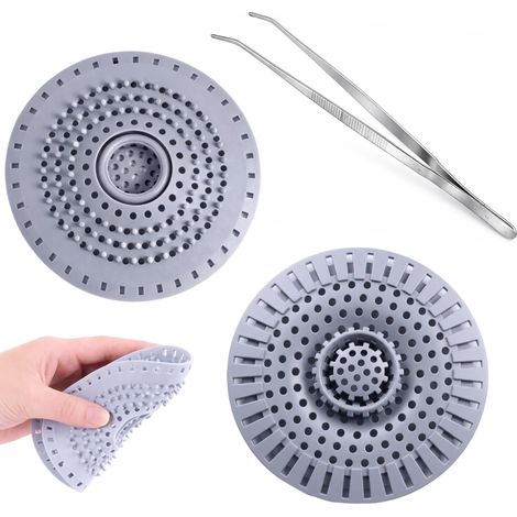 2Pcs Filtre Cheveux Douche en Silicone avec Pince - Attrape Cheveux Douche Universel, Filtre Baignoire Anti Cheveux pour Évier/Douche/Baignoire, Anti-Bouchage (1/5)