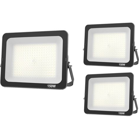 3pcs Projecteur LED 150W, Superlumineux spot extérieur Blanc Froid 6500K, IP66 Eclairage de Sécurité Floodlight lumiere pour Jardin Stade Garage entrepôt Magasin Atelier Dépôt