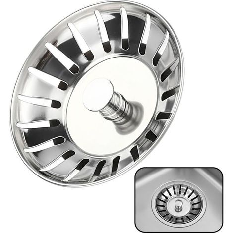 Filtre évier cuisine - AVIZAR - Ø 7,75 cm - Bouchon à pression - Joint caoutchouc - Inox gris
