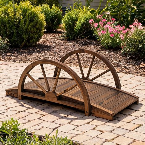 Pont de jardin en bois de sapin avec balustrades 150 kg Marron (1/5)