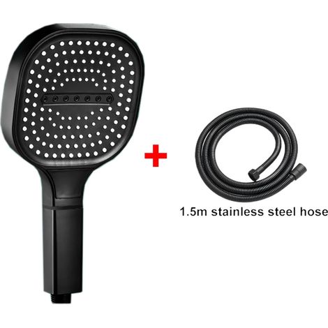 (Kit de tuyau noir) Pommeau de douche carré haute pression 13 cm avec filtre, 3 jets à grand débit et effet pluie (1/5)