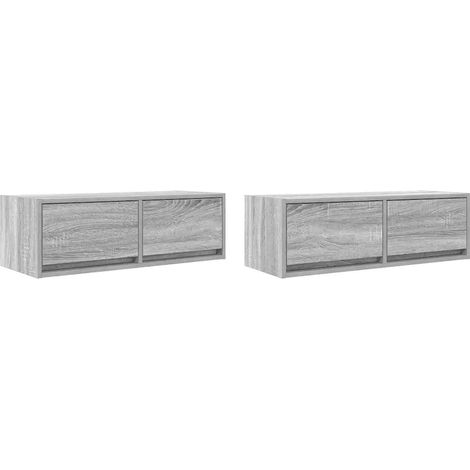 Lot de 2 meubles TV muraux design peu encombrant rangement 80 x 31 x 25,5 cm en bois d'ingénierie gris (1/5)