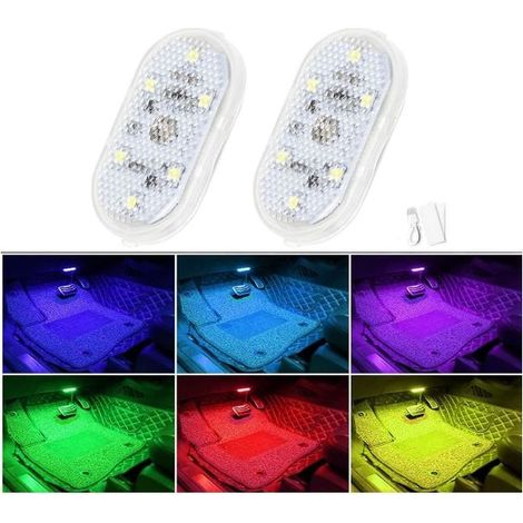 2 lampes LED intérieures pour voiture, 7 couleurs de lampes LED intérieures pour voiture (1/5)